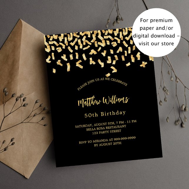 Birthday Black Gold Confetti Budget Einladung Flyer (Von Creator hochgeladen)