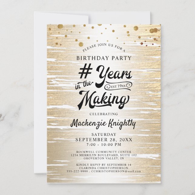 Birthday Black Gold Confetti JAHRE IM MAKING Einladung (Vorderseite)