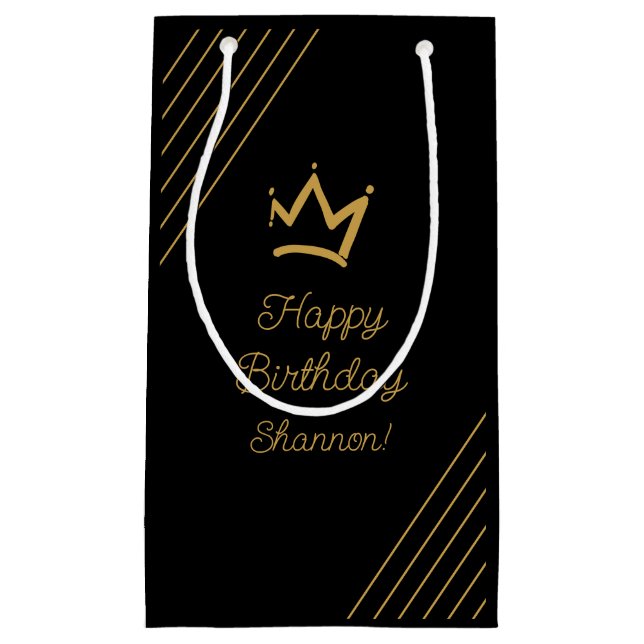 Birthday Black Gold Crown Kleine Geschenktüte (Vorderseite)