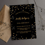 Birthday Black Gold Einladungspostkarte<br><div class="desc">Eine glamouröse Geburtstagsfeier für ihn und sie. Ein schwarzer Hintergrund mit goldenen Imitaten. Personalisieren und fügen Sie einen Namen und Party-Details hinzu. Fügen Sie das Jahr der Geburt und das Jahr der Feier hinzu.</div>