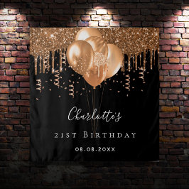 Birthday black gold glitter ballons name wandteppich