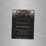 Birthday black gold glitter dust magnet invitation<br><div class="desc">A modern, stylish and glamorous magnet invitation for a 40th (or any age) birthday party. A black background decorated with faux glitter and sparkle. The name is written with a modern golden colored hand lettered style script. Personalize and add your party details. Both an invitation and a save the date...</div>