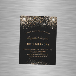 Birthday black gold glitter dust magnet invitation