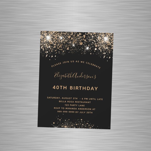 Birthday black gold glitter dust magnet invitation (Von Creator hochgeladen)