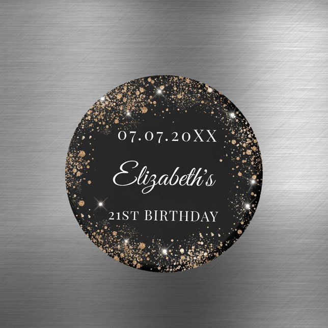 Birthday black gold glitter name date magnet (Von Creator hochgeladen)