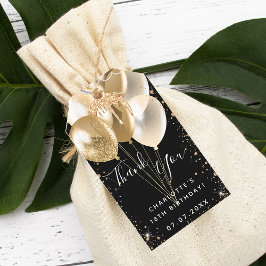 Birthday Black Gold Glitzer Ballon vielen Dank Geschenkanhänger