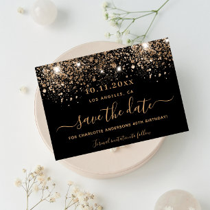 Birthday Black Gold Glitzer Glitzern Save the Date Ankündigungspostkarte