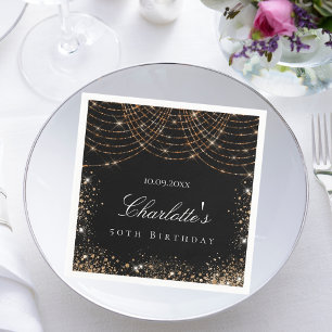 Birthday Black Gold Glitzer Staub Name elegante Gl Serviette