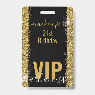Birthday Black Gold Glitzer VIP Party Einladung Ausweis