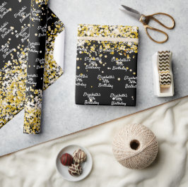 Birthday Black Gold Konfetti Funkelname Geschenkpapier