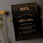 Birthday Black Gold Konfetti Jahr Geburt Einladungspostkarte<br><div class="desc">Modernes,  elegantes und einladendes Hotel. Ein schwarzer Hintergrund mit goldenem Konfetti. Personalisieren und fügen Sie das Geburtsjahr,  den Namen und die Details hinzu.</div>
