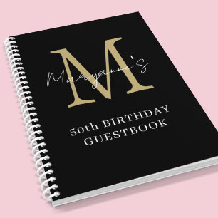 Birthday Black Gold Monogram Name Guest Book Notizblock