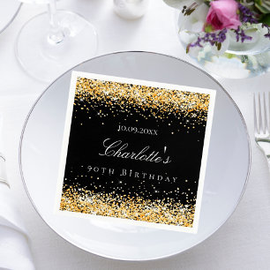 Birthday Black Gold Name elegant Serviette