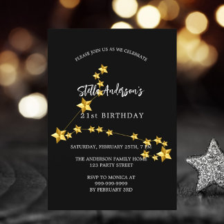 Birthday Black Gold Pisces Sternkonstellation Einladung