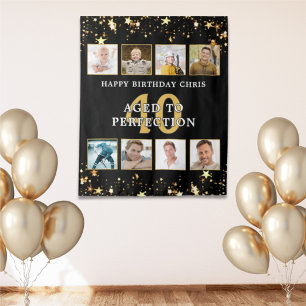 Birthday Black Gold Stars 8 Foto Personalisiert Wandteppich