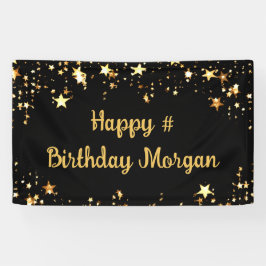 Birthday Black Gold Stars Script Personalisiert Banner