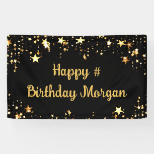 Birthday Black Gold Stars Script Personalisiert Banner