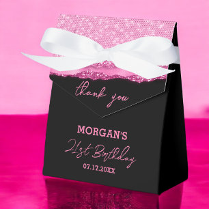 Birthday Black Hot Pink Glitzer Name Vielen Dank Geschenkschachtel