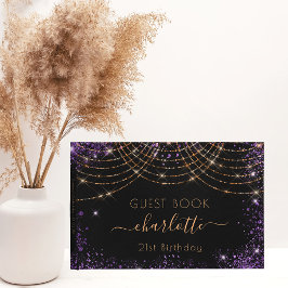 Birthday Black lila Gold Glitzer Staubname Gästebuch