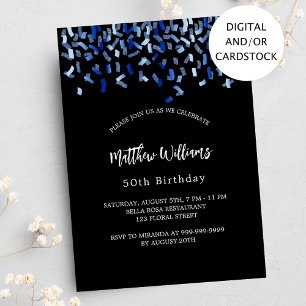 Birthday Black Marine Blue Confetti Einladung