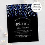 Birthday Black Marine Blue Einladung zum Haushalt Flyer<br><div class="desc">Bitte beachten Sie,  dass diese Einladung auf Flyer Papier und sehr dünn ist. Umschläge sind nicht enthalten. Für dickere Einladungen (gleiche Gestaltung) besuchen Sie bitte unseren Shop. Modernes,  elegantes und einladendes Hotel. Ein schwarzer Hintergrund mit blauen Konfetti. Personalisieren und fügen Sie einen Namen und Details. Weißer Text.</div>