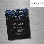 Birthday Black Marine Blue Konfetti Luxus Magneteinladung<br><div class="desc">Modernes,  elegantes und einladendes Hotel. Ein schwarzer Hintergrund mit blauen Konfetti. Personalisieren und fügen Sie einen Namen und Details. Weißer Text.</div>