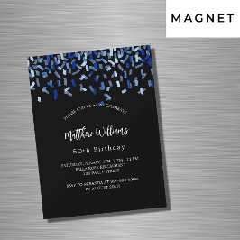 Birthday Black Marine Blue Konfetti Luxus Magneteinladung