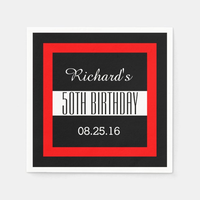 Birthday Black mit Red Frame Geometric Z50 Serviette (Vorderseite)