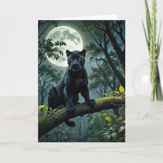 Birthday Black Panther in Moonlight Karte (Vorderseite)