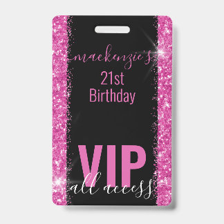 Birthday Black Pink Glitzer VIP Party Einladung Ausweis