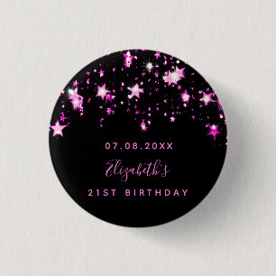 Birthday Black Pink Stars Name Button