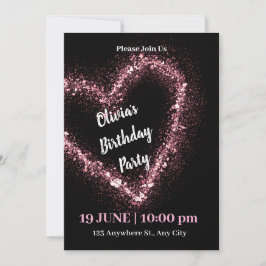 Birthday Black Rose Glitzer Einladung