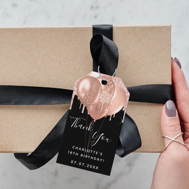 Birthday Black Rose Gold Glitzer Ballon vielen Dan Geschenkanhänger (Von Creator hochgeladen)