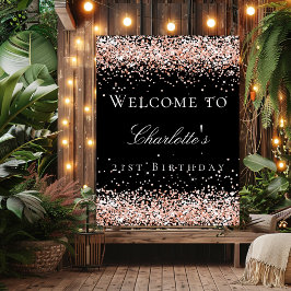 Birthday Black Rose Gold Glitzer Empfang Poster