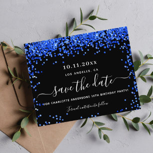Birthday Black Royal Blue Budget Save the Date Flyer