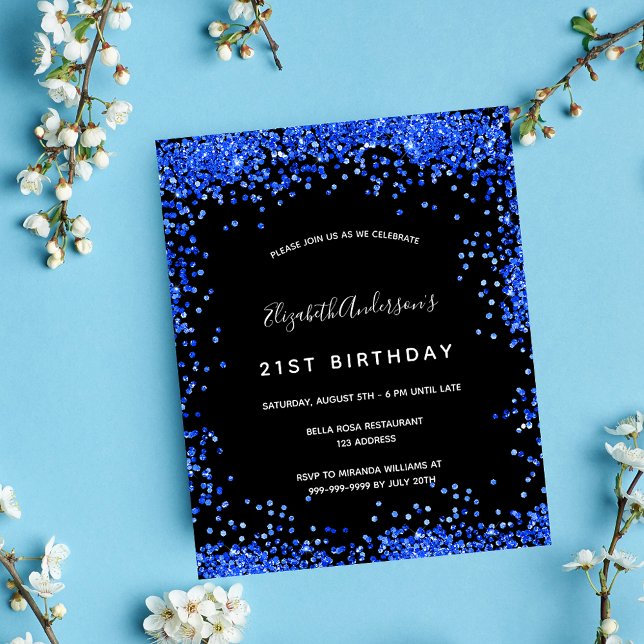 Birthday Black Royal Blue Einladung Flyer (Von Creator hochgeladen)
