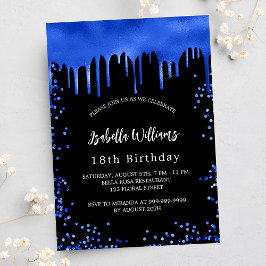 Birthday Black Royal Blue Tropfen Einladungspostkarte