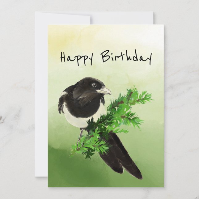 Birthday Blank Curious Magpie Garden Bird Fauna Karte (Vorderseite)