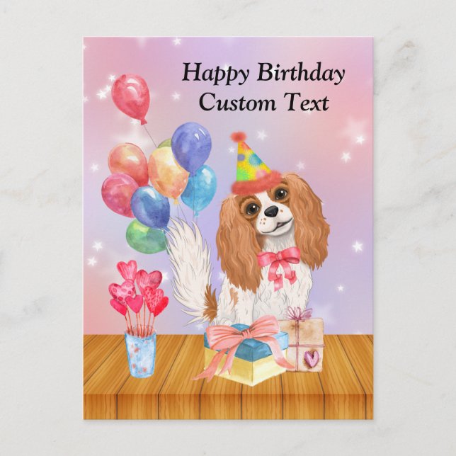 Birthday Blenheim Cavalier King Charles Spaniel Postkarte (Vorderseite)