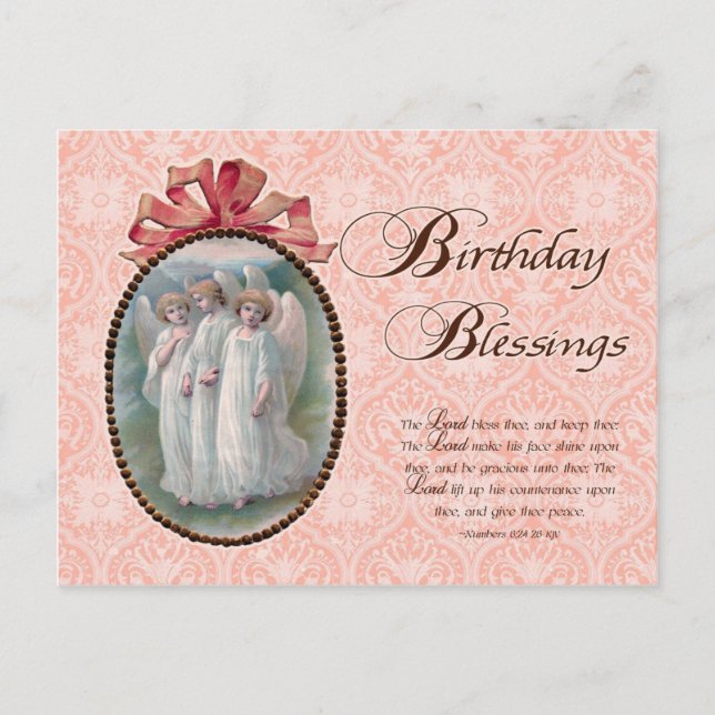 Birthday Blessings Angel Vintag Inspiriert Postkarte (Vorderseite)