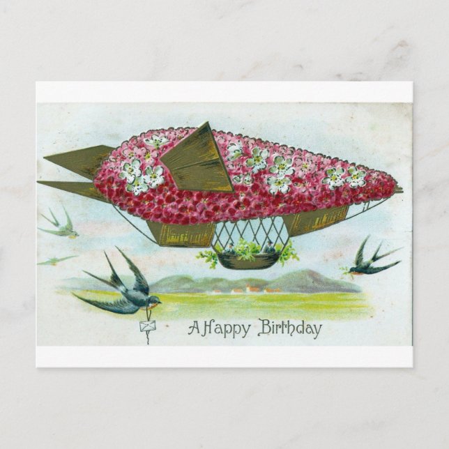 Birthday Blimp und Blue Birds Postkarte (Vorderseite)
