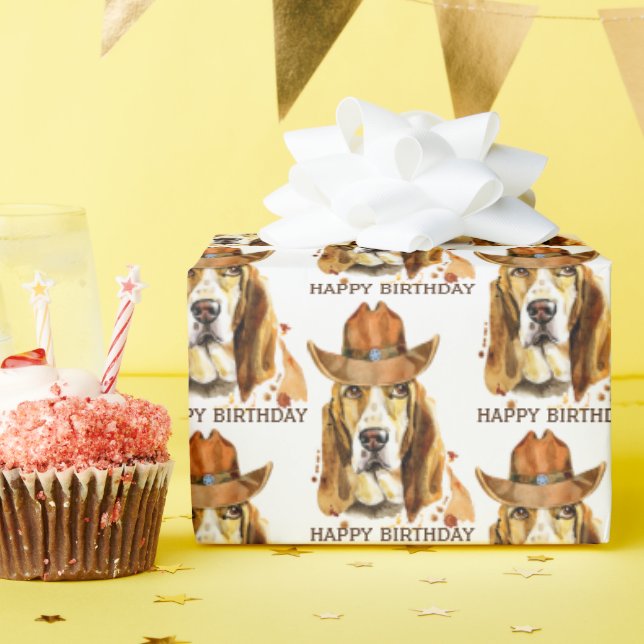 Birthday Bloodhound mit Sheriff Cowboy Hat Geschenkpapier (Geburtstagsparty)