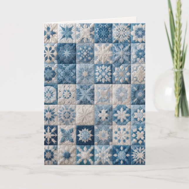 Birthday Blue and White Snowflake Quilt Karte (Vorderseite)