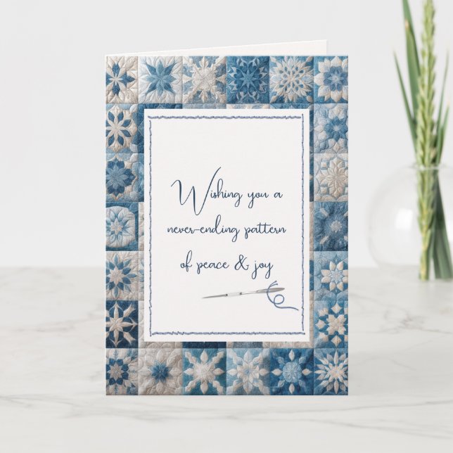 Birthday Blue and White Snowflake Quilt Karte (Vorderseite)