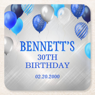 Birthday Blue Balloons Napkins Rechteckiger Pappuntersetzer
