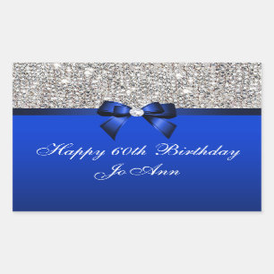 Birthday Blue Bow Silver Sequins Rechteckiger Aufkleber