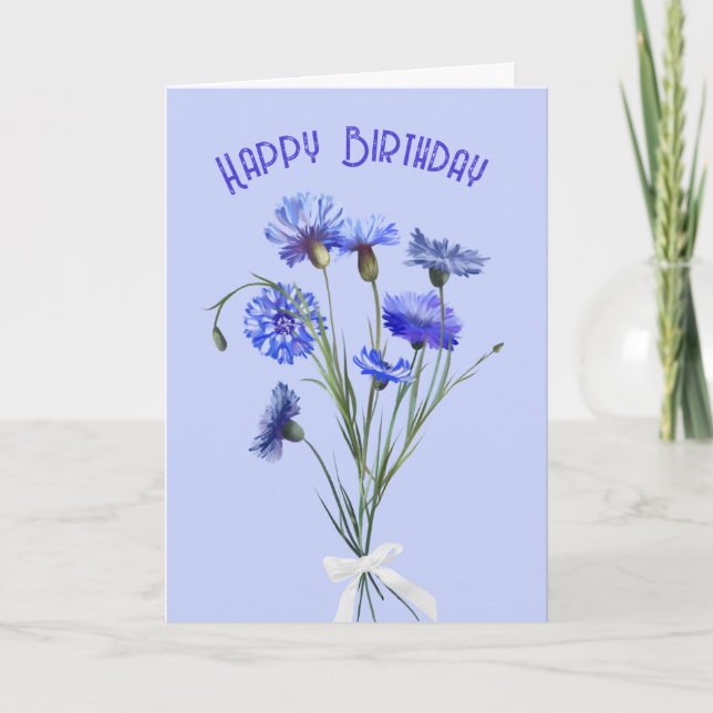 Birthday Blue Cornflower Bouquet Karte (Vorderseite)