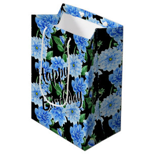 Birthday Blue Dahlias Mittlere Geschenktüte