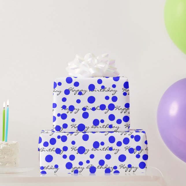 Birthday Blue Dots auf weiß Geschenkpapier (Partygeschenke)