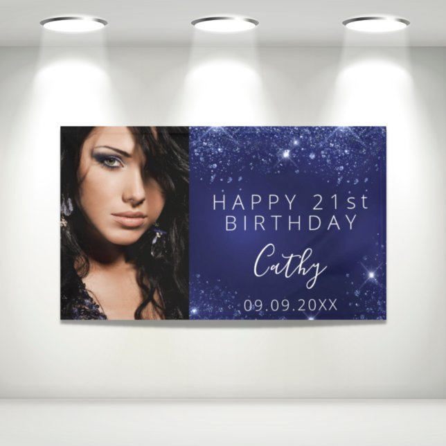 Birthday Blue Glitzer Staub Custom Foto Welcome Banner (Von Creator hochgeladen)